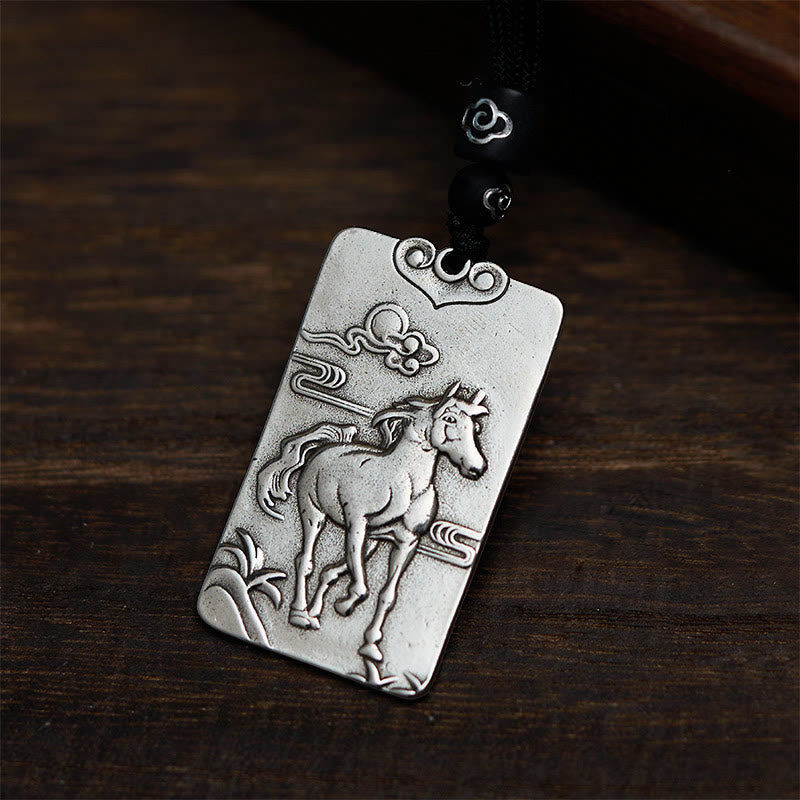 Fortune Jewel Year of the Horse Chinese Zodiac Natal Buddha Copper Plated Silver Balance Necklace Pendant