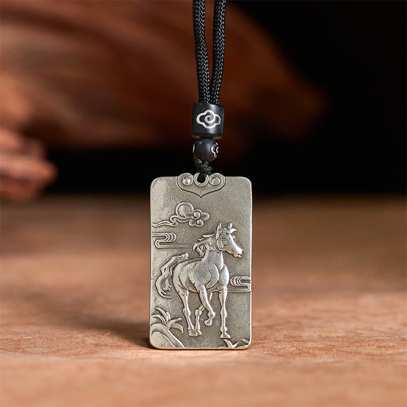 Fortune Jewel Year of the Horse Chinese Zodiac Natal Buddha Copper Plated Silver Balance Necklace Pendant