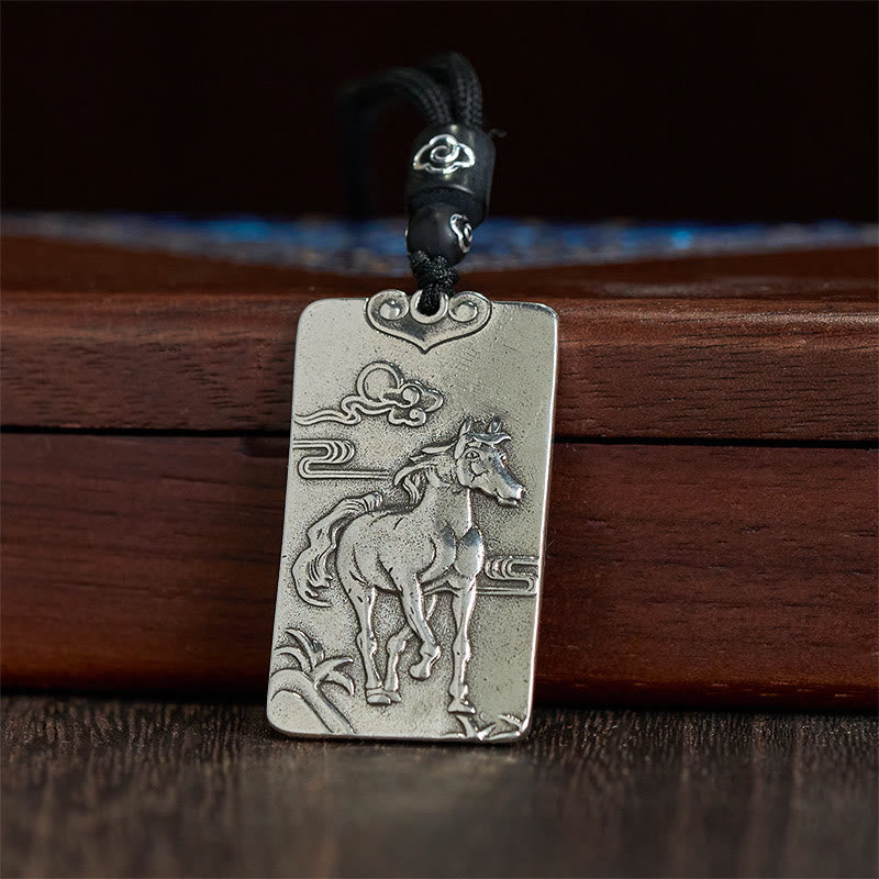 Fortune Jewel Year of the Horse Chinese Zodiac Natal Buddha Copper Plated Silver Balance Necklace Pendant