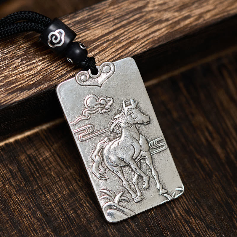 Fortune Jewel Year of the Horse Chinese Zodiac Natal Buddha Copper Plated Silver Balance Necklace Pendant