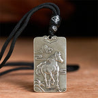 Fortune Jewel Year of the Horse Chinese Zodiac Natal Buddha Copper Plated Silver Balance Necklace Pendant
