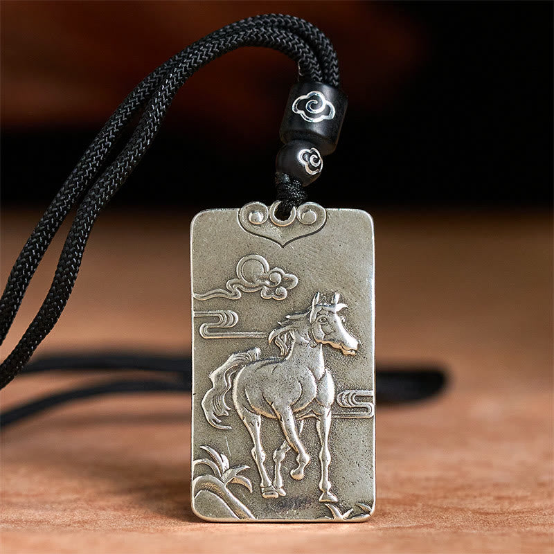 Fortune Jewel Year of the Horse Chinese Zodiac Natal Buddha Copper Plated Silver Balance Necklace Pendant