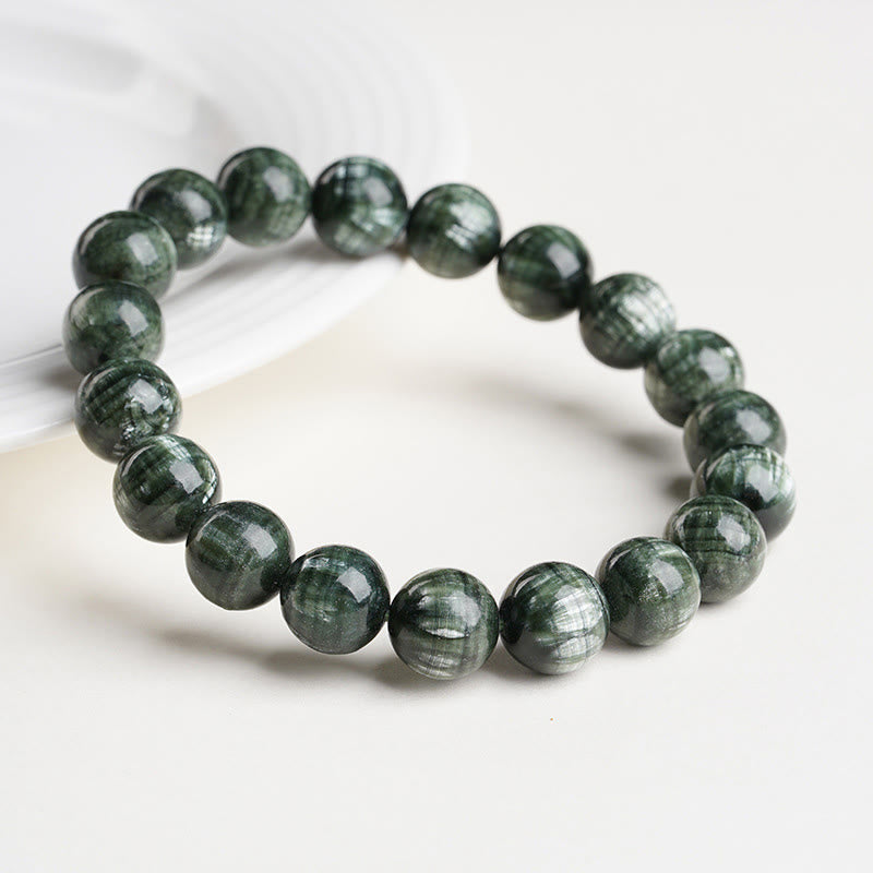 Fortune Jewel Natural Seraphinite Round Emotional Balance Beaded Bracelet - Fortune Jewel