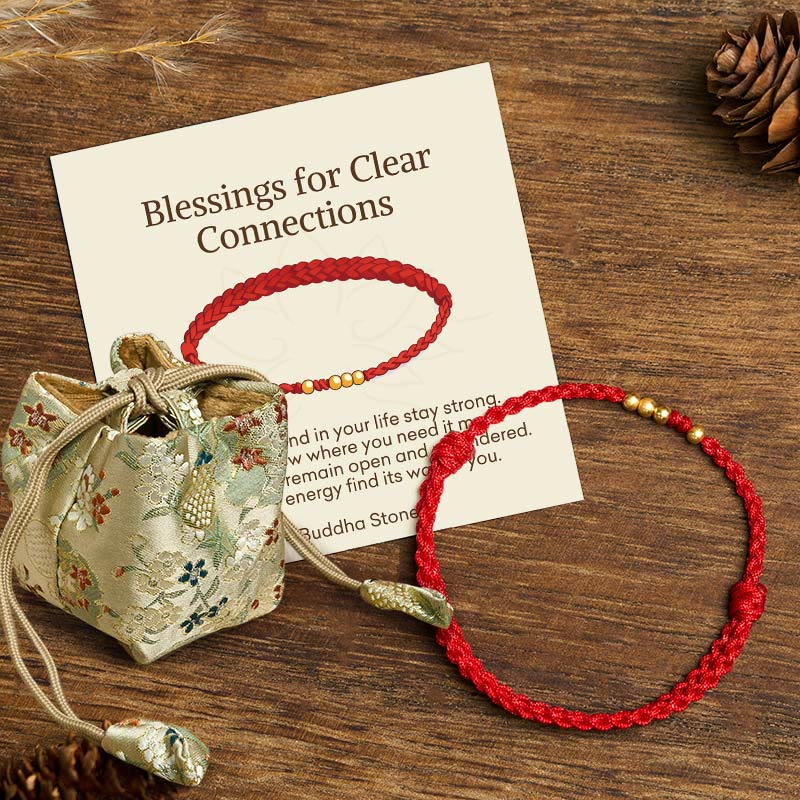 Fortune Jewel "Blessings for Clear Connections" 925 Sterling Silver Plated Gold Beads Red String Bracelet Includes Gift Message Card - Fortune Jewel