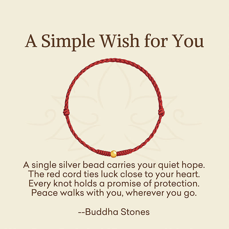 Buddha Stones "A Simple Wish for You" 925 Sterling Silver Plated Gold Single Bead Red Rope Bracelet Anklet Includes Gift Message Card - Fortune Jewel