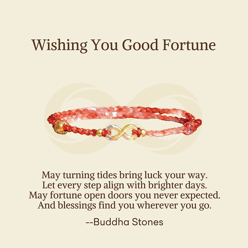 Fortune Jewel "May Endless Luck Find You" Infinity Charm Brass Red String Bracelet Includes Gift Message Card - Fortune Jewel
