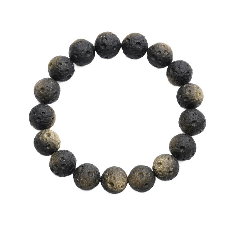 Fortune Jewel Natural Silver Sheen Obsidian Gold Sheen Obsidian Round Beads Protection Bracelet - Fortune Jewel