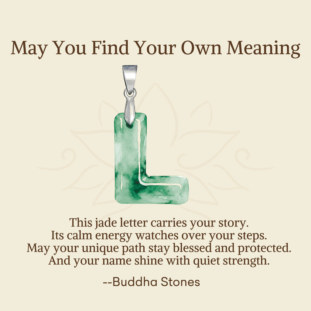 Fortune Jewel "May You Find Your Own Meaning" Natural A-Z Letter Jade 925 Sterling Silver Chain Necklace Includes Gift Message Card - Fortune Jewel