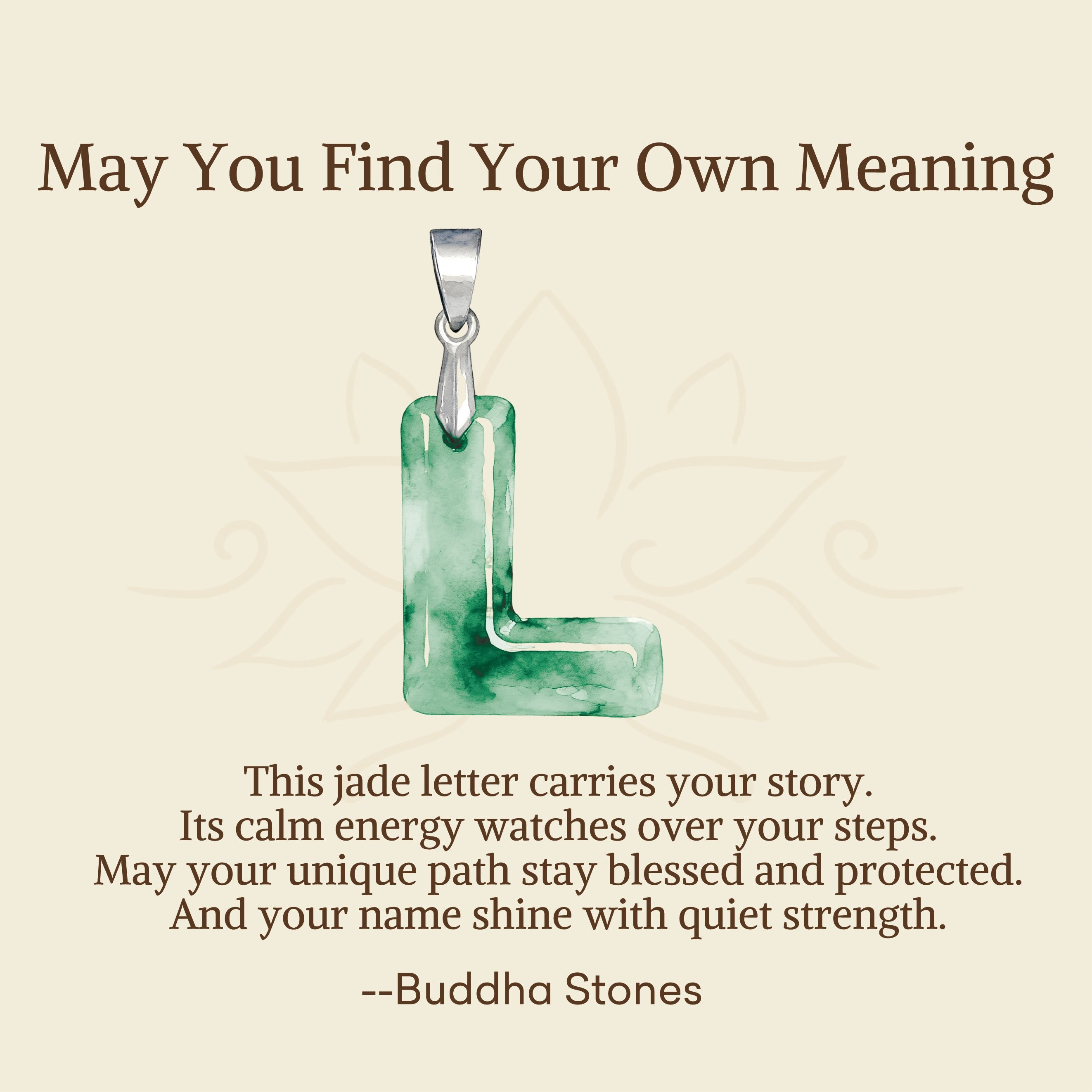 Fortune Jewel "May You Find Your Own Meaning" Natural A-Z Letter Jade 925 Sterling Silver Chain Necklace Includes Gift Message Card - Fortune Jewel