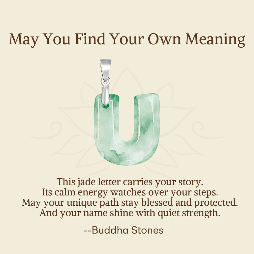 Fortune Jewel "May You Find Your Own Meaning" Natural A-Z Letter Jade 925 Sterling Silver Chain Necklace Includes Gift Message Card - Fortune Jewel