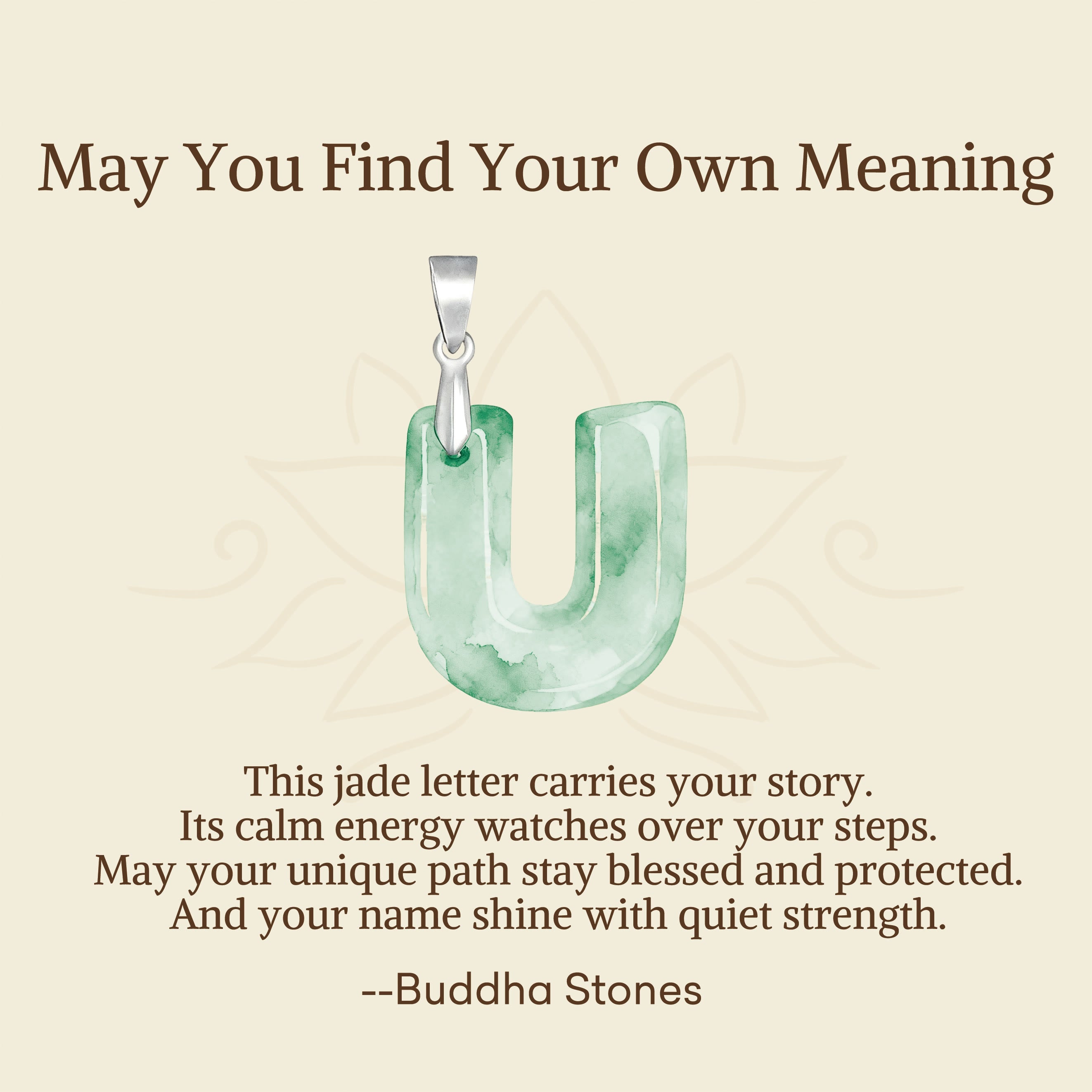 Fortune Jewel "May You Find Your Own Meaning" Natural A-Z Letter Jade 925 Sterling Silver Chain Necklace Includes Gift Message Card - Fortune Jewel