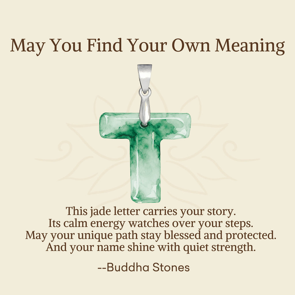 Fortune Jewel "May You Find Your Own Meaning" Natural A-Z Letter Jade 925 Sterling Silver Chain Necklace Includes Gift Message Card - Fortune Jewel