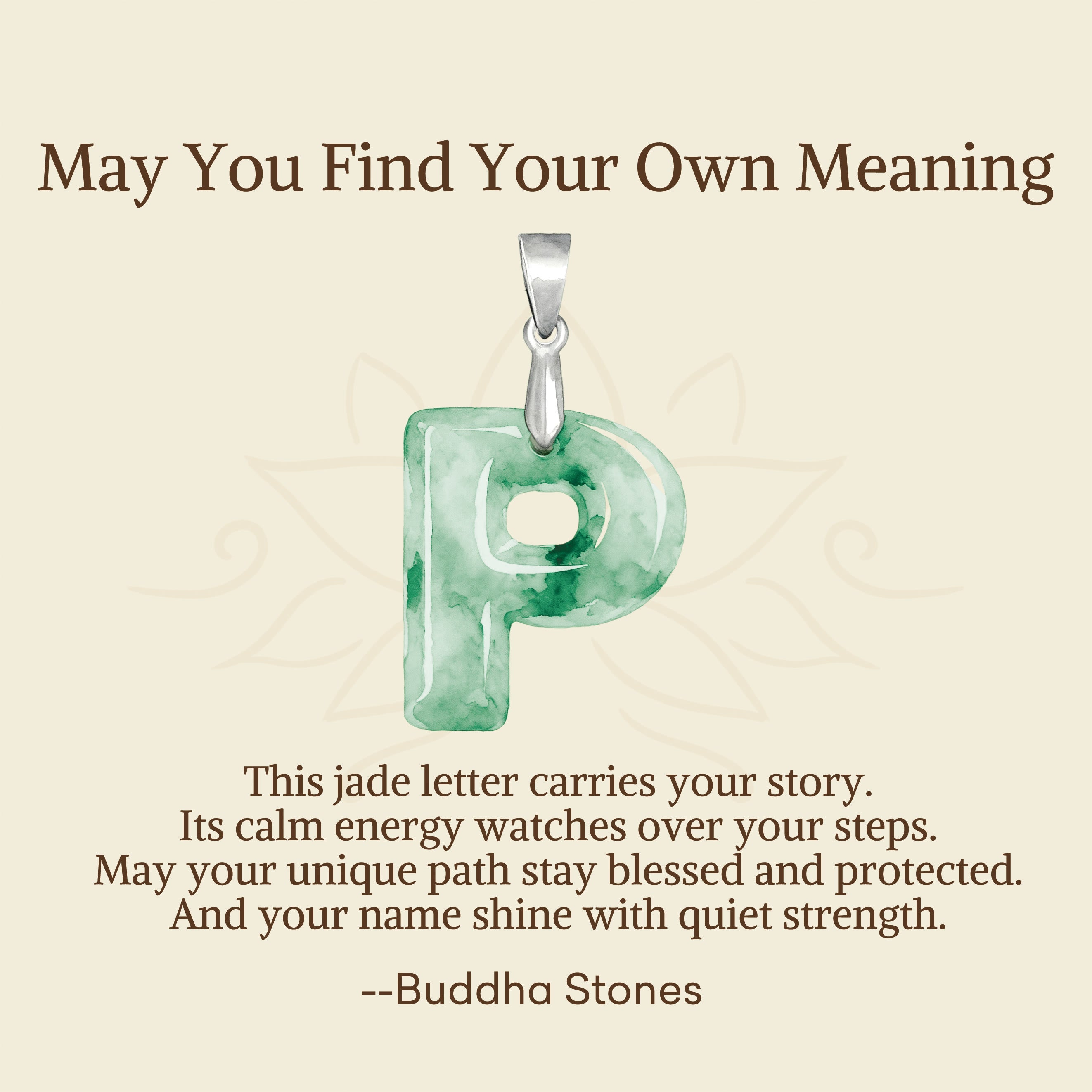 Fortune Jewel "May You Find Your Own Meaning" Natural A-Z Letter Jade 925 Sterling Silver Chain Necklace Includes Gift Message Card - Fortune Jewel