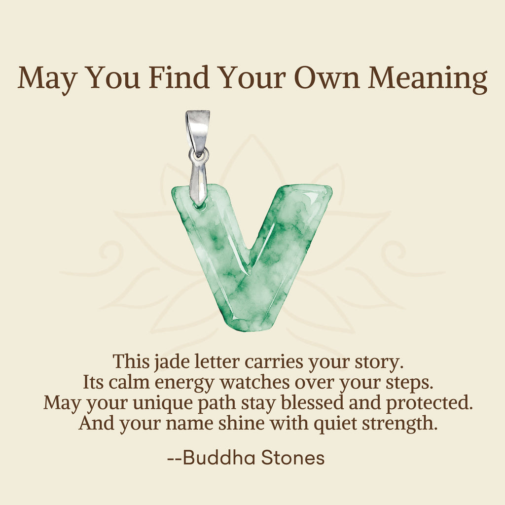 Fortune Jewel "May You Find Your Own Meaning" Natural A-Z Letter Jade 925 Sterling Silver Chain Necklace Includes Gift Message Card - Fortune Jewel