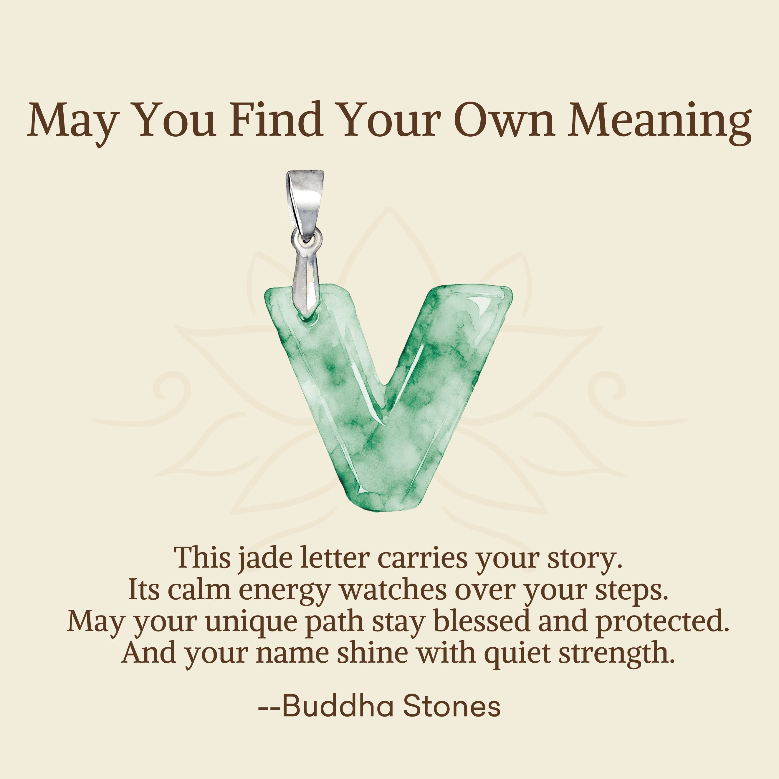 Fortune Jewel "May You Find Your Own Meaning" Natural A-Z Letter Jade 925 Sterling Silver Chain Necklace Includes Gift Message Card - Fortune Jewel