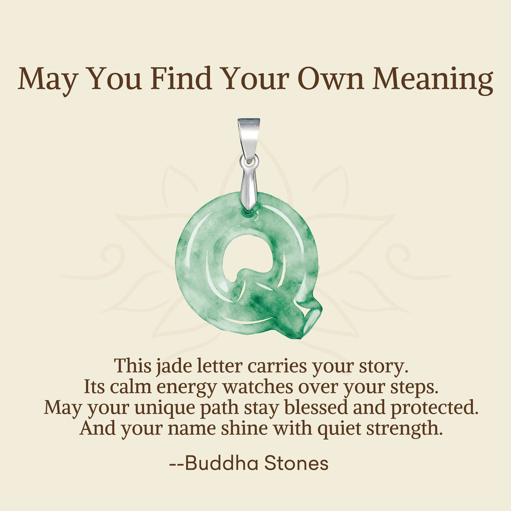 Fortune Jewel "May You Find Your Own Meaning" Natural A-Z Letter Jade 925 Sterling Silver Chain Necklace Includes Gift Message Card - Fortune Jewel