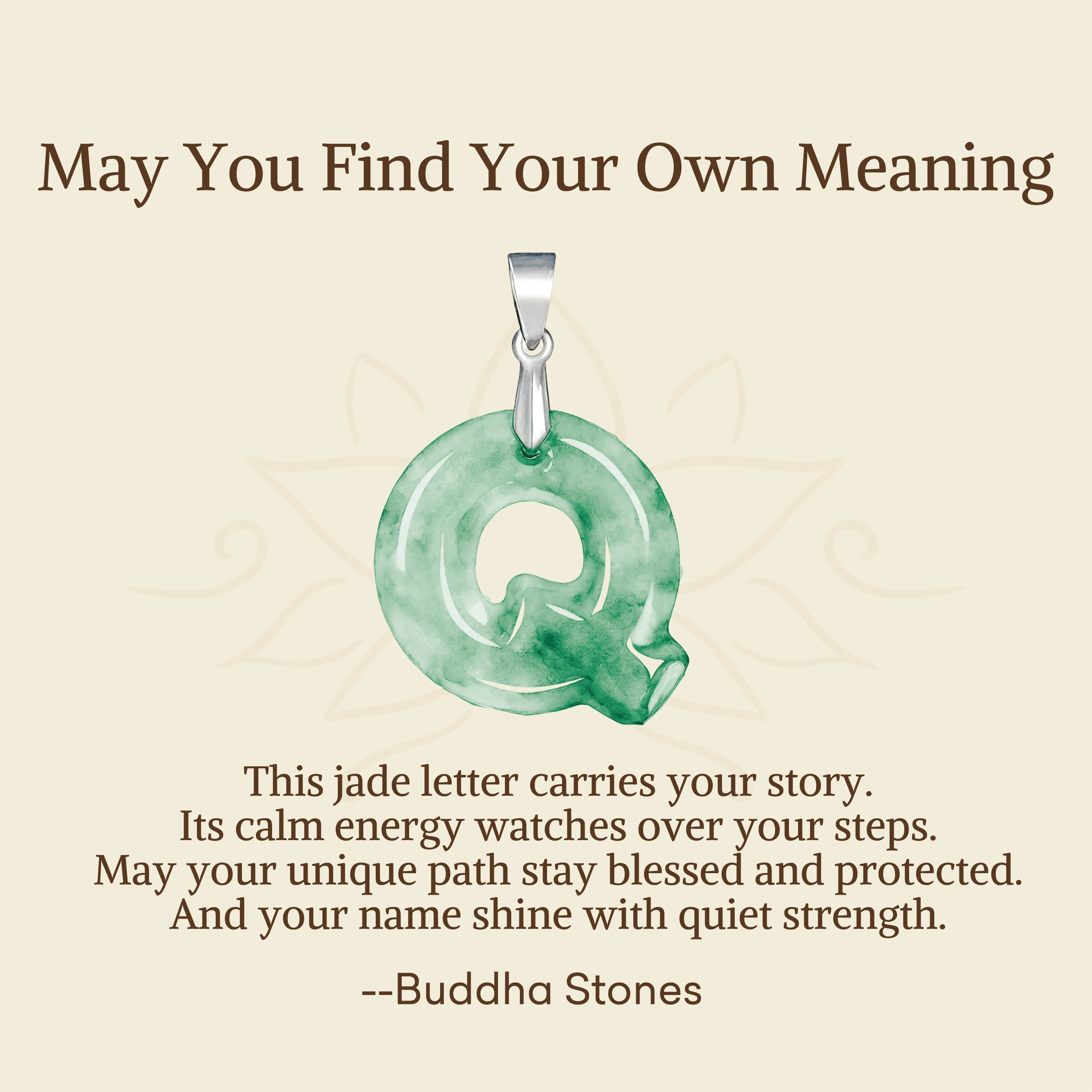 Fortune Jewel "May You Find Your Own Meaning" Natural A-Z Letter Jade 925 Sterling Silver Chain Necklace Includes Gift Message Card - Fortune Jewel