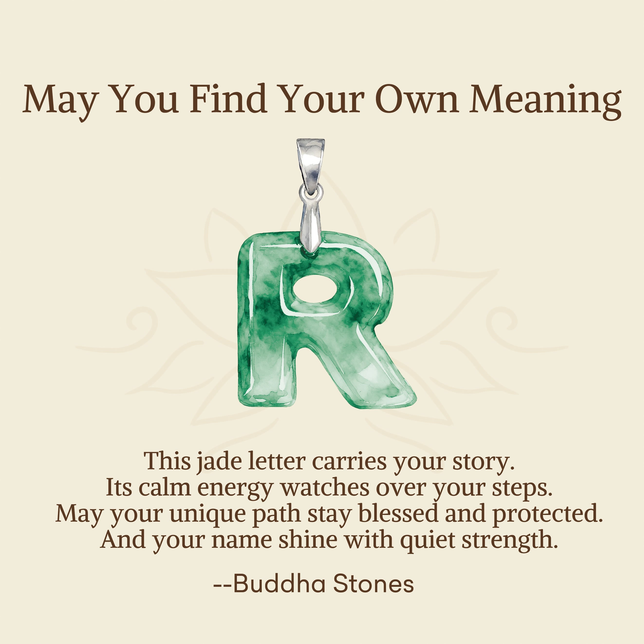 Fortune Jewel "May You Find Your Own Meaning" Natural A-Z Letter Jade 925 Sterling Silver Chain Necklace Includes Gift Message Card - Fortune Jewel