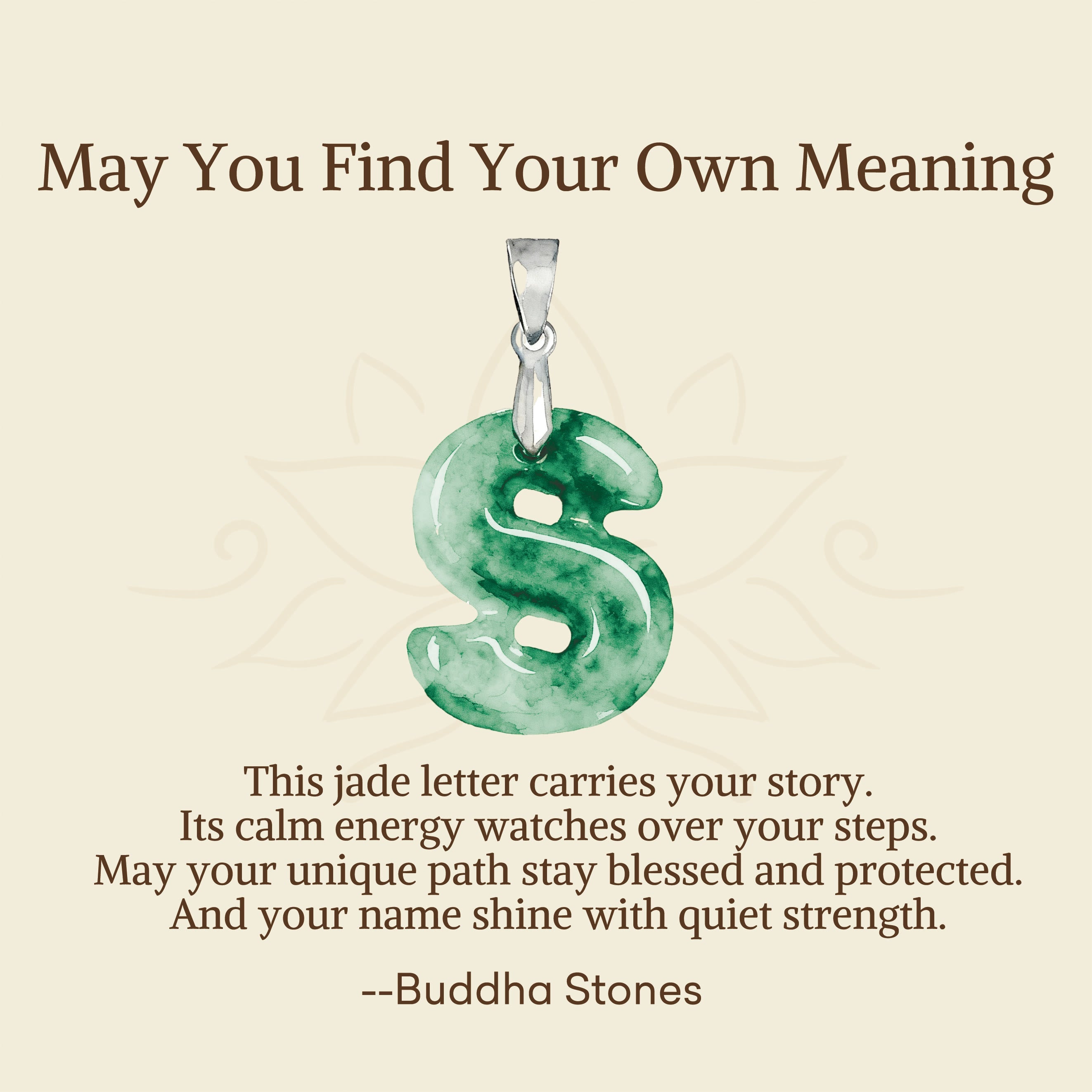 Fortune Jewel "May You Find Your Own Meaning" Natural A-Z Letter Jade 925 Sterling Silver Chain Necklace Includes Gift Message Card - Fortune Jewel