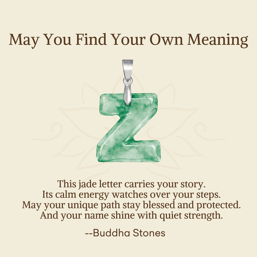 Fortune Jewel "May You Find Your Own Meaning" Natural A-Z Letter Jade 925 Sterling Silver Chain Necklace Includes Gift Message Card - Fortune Jewel