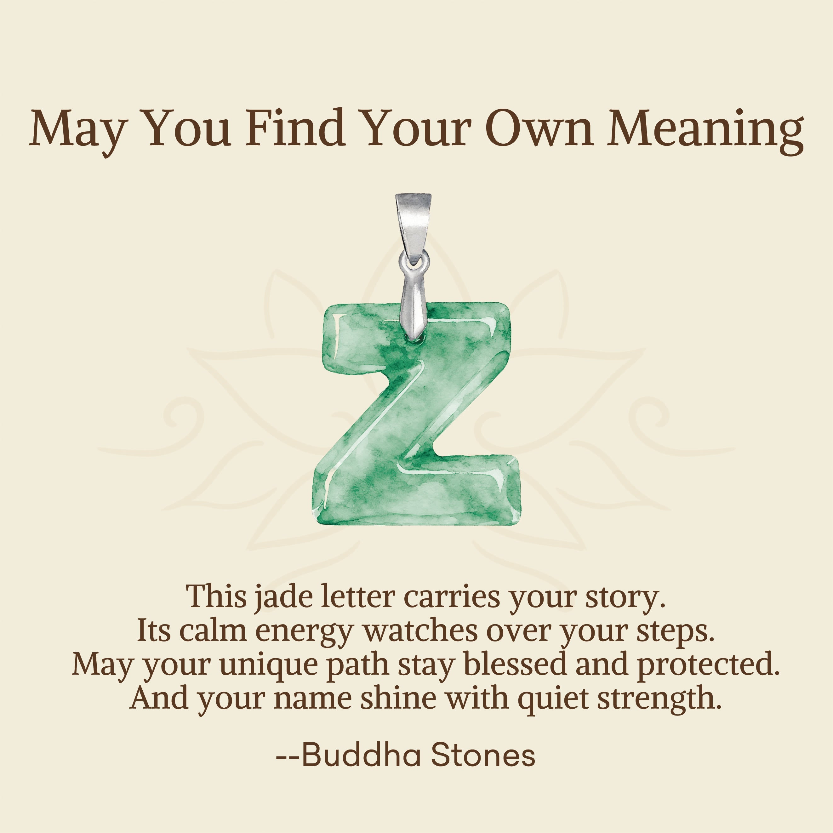 Fortune Jewel "May You Find Your Own Meaning" Natural A-Z Letter Jade 925 Sterling Silver Chain Necklace Includes Gift Message Card - Fortune Jewel