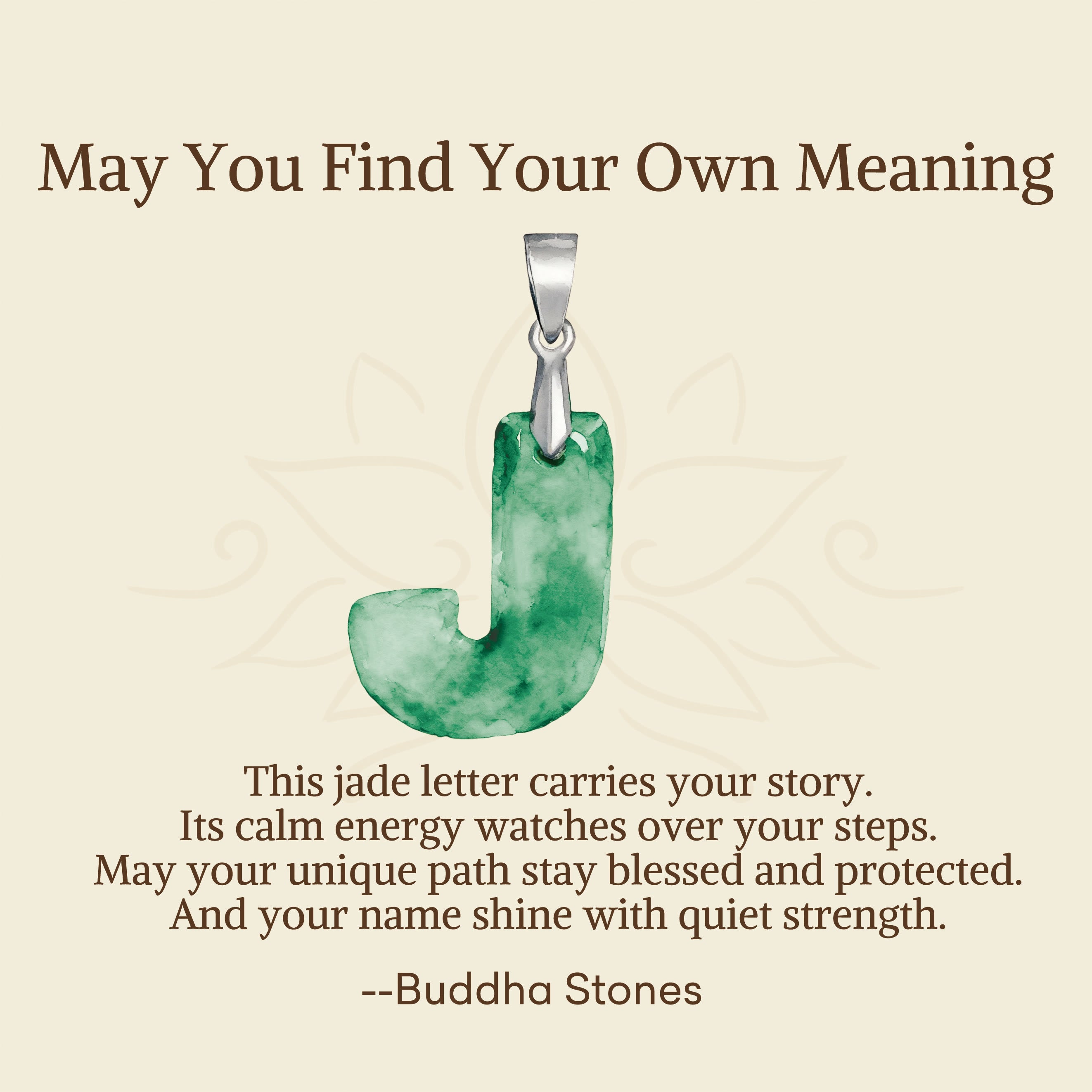 Fortune Jewel "May You Find Your Own Meaning" Natural A-Z Letter Jade 925 Sterling Silver Chain Necklace Includes Gift Message Card - Fortune Jewel