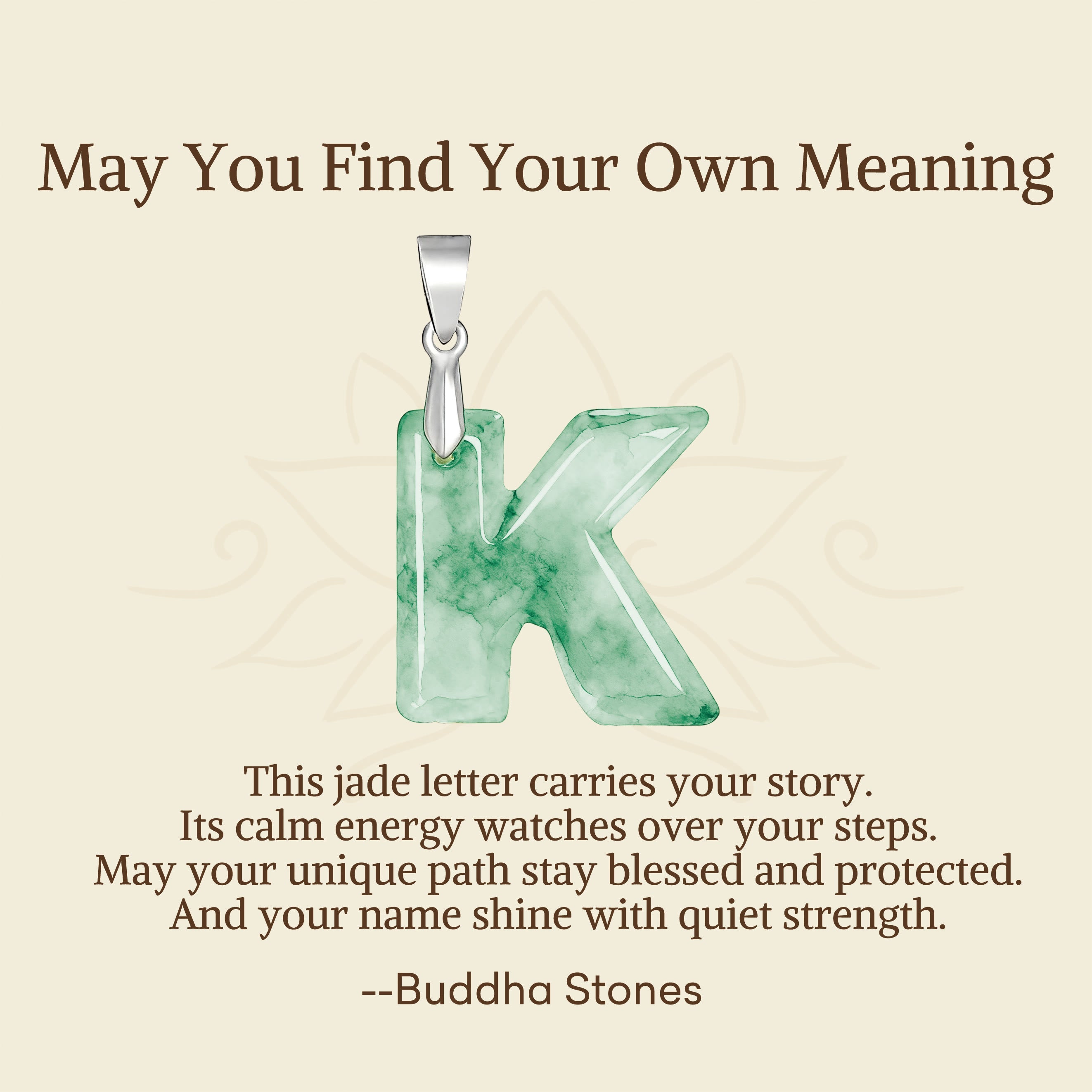 Fortune Jewel "May You Find Your Own Meaning" Natural A-Z Letter Jade 925 Sterling Silver Chain Necklace Includes Gift Message Card - Fortune Jewel