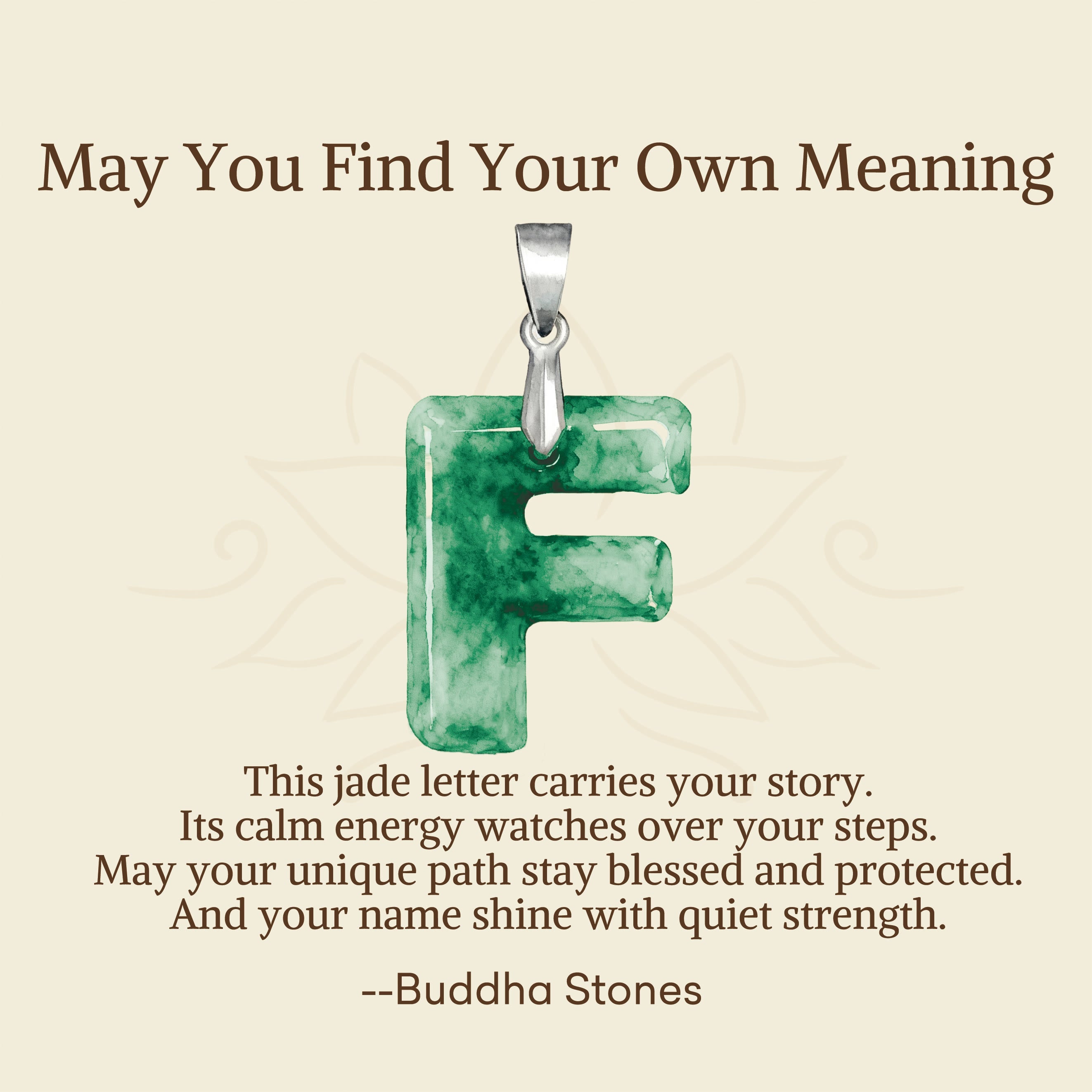 Fortune Jewel "May You Find Your Own Meaning" Natural A-Z Letter Jade 925 Sterling Silver Chain Necklace Includes Gift Message Card - Fortune Jewel