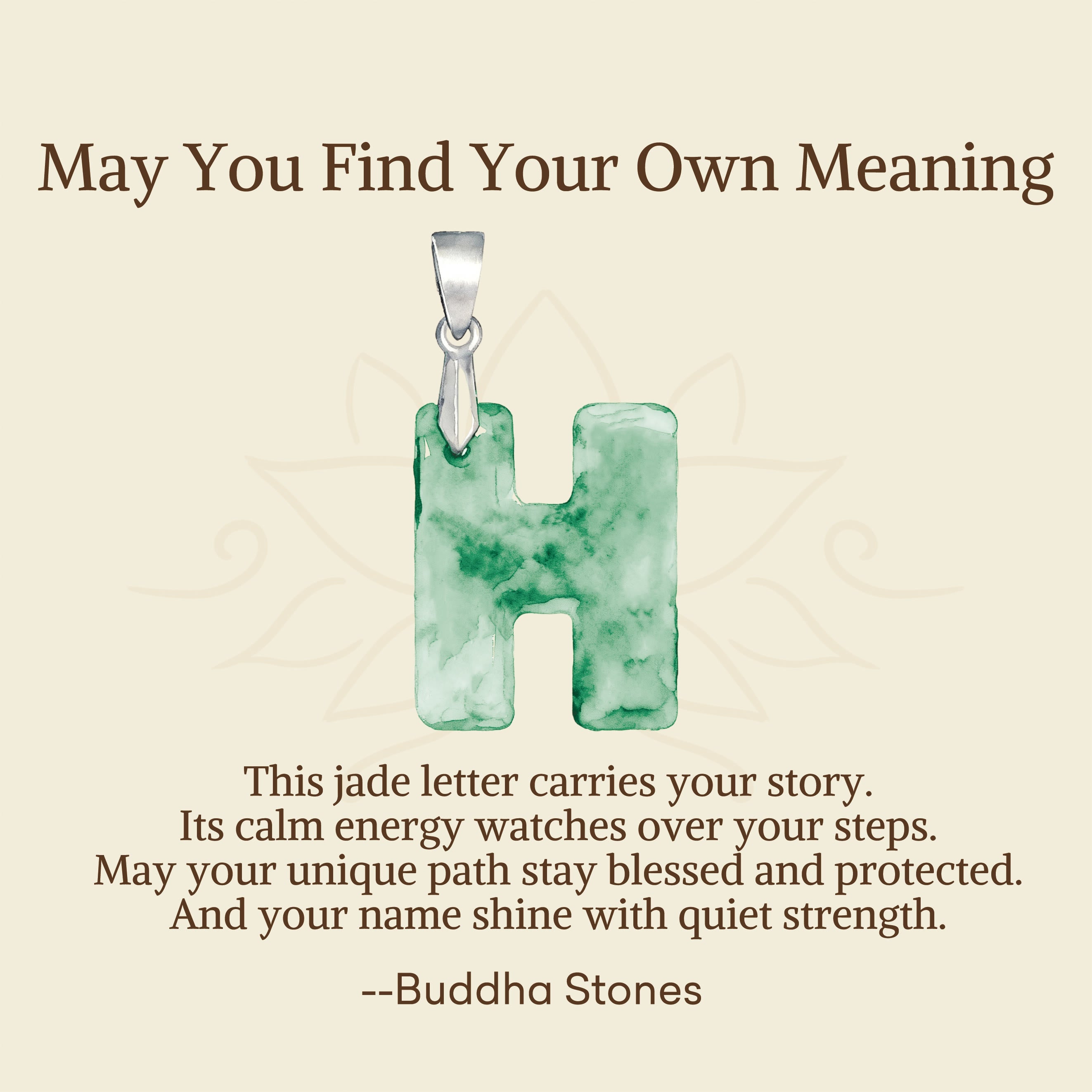 Fortune Jewel "May You Find Your Own Meaning" Natural A-Z Letter Jade 925 Sterling Silver Chain Necklace Includes Gift Message Card - Fortune Jewel