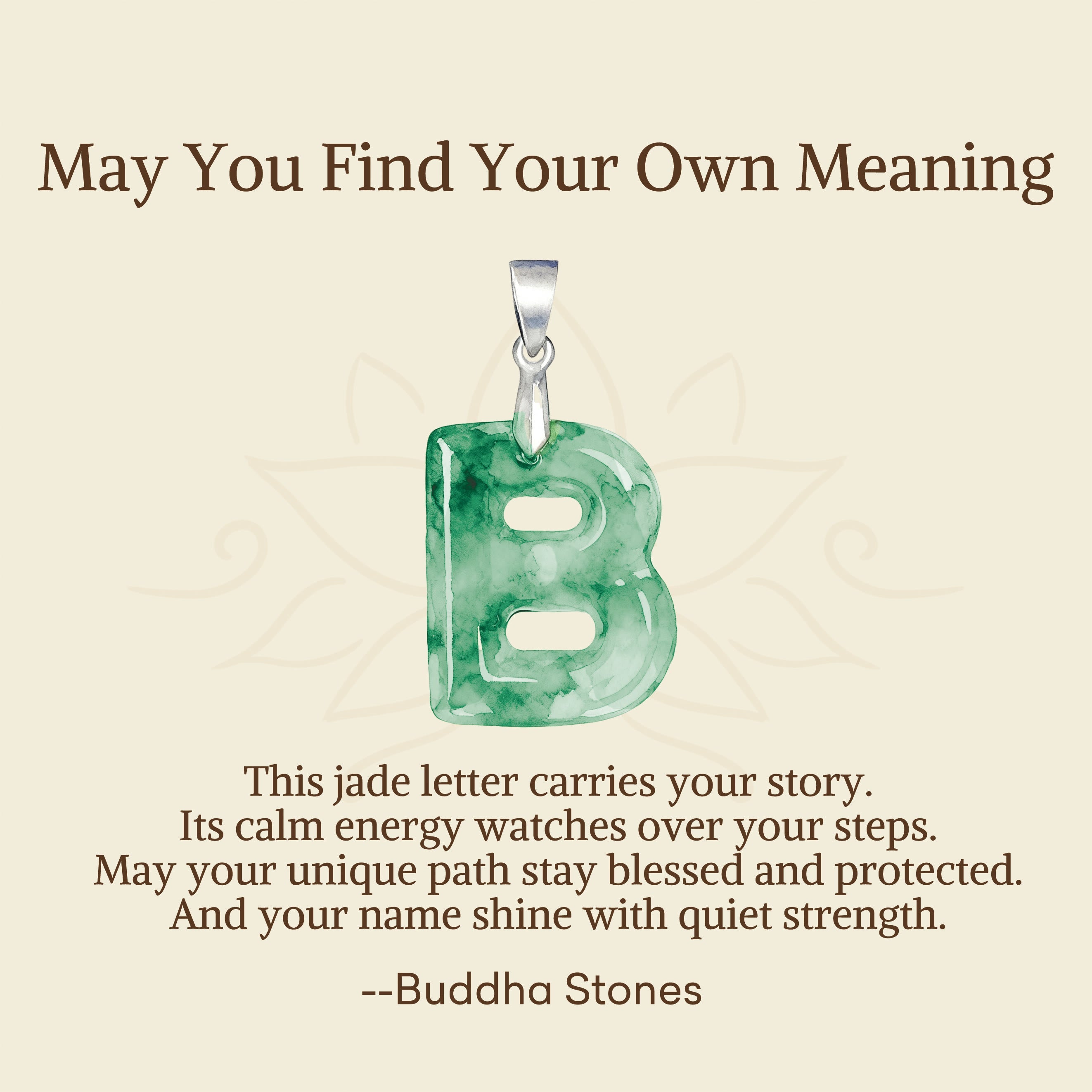 Buddha Stones "May You Find Your Own Meaning" Natural A-Z Letter Jade Titanium Steel Chain Necklace Includes Gift Message Card - Fortune Jewel