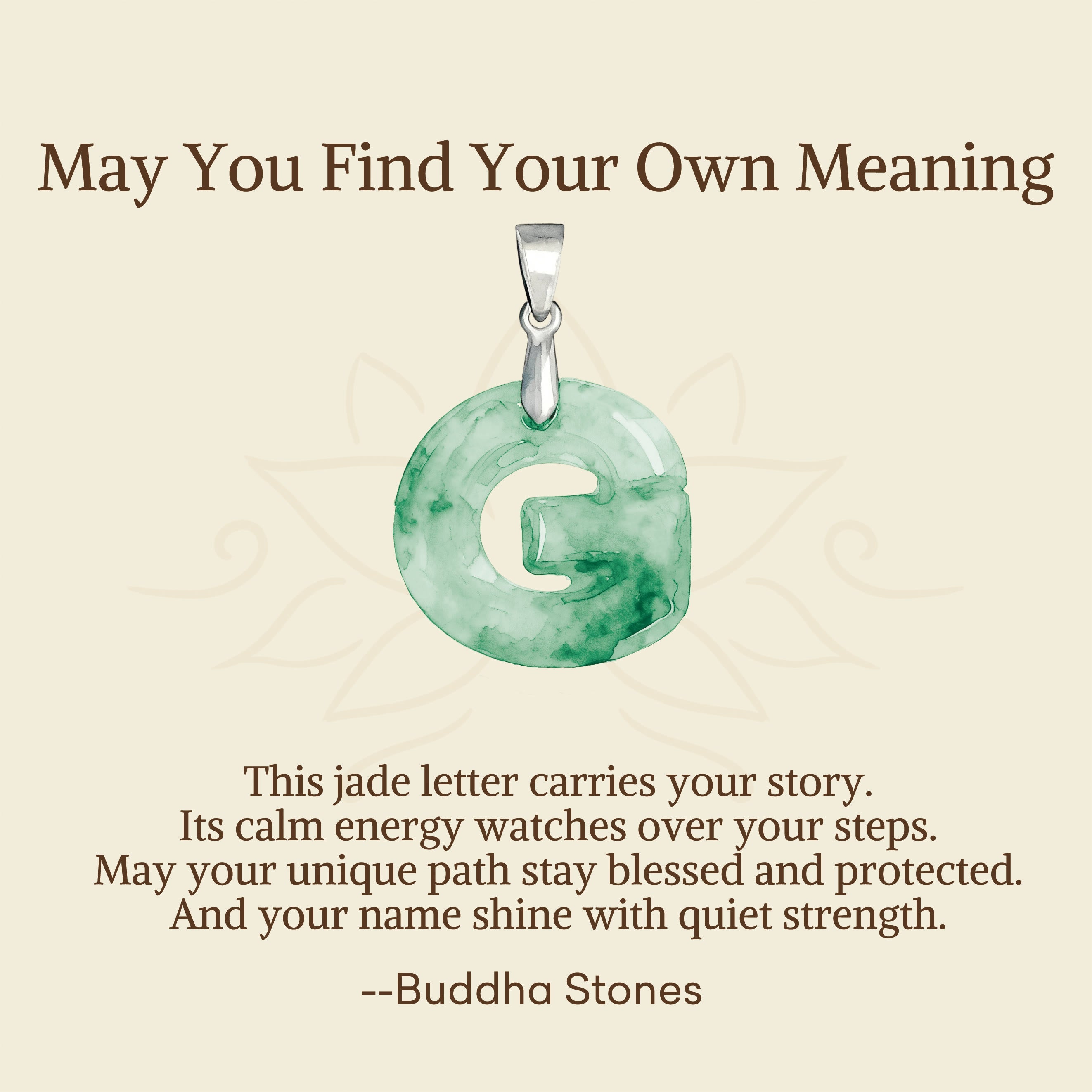 Fortune Jewel "May You Find Your Own Meaning" Natural A-Z Letter Jade 925 Sterling Silver Chain Necklace Includes Gift Message Card - Fortune Jewel