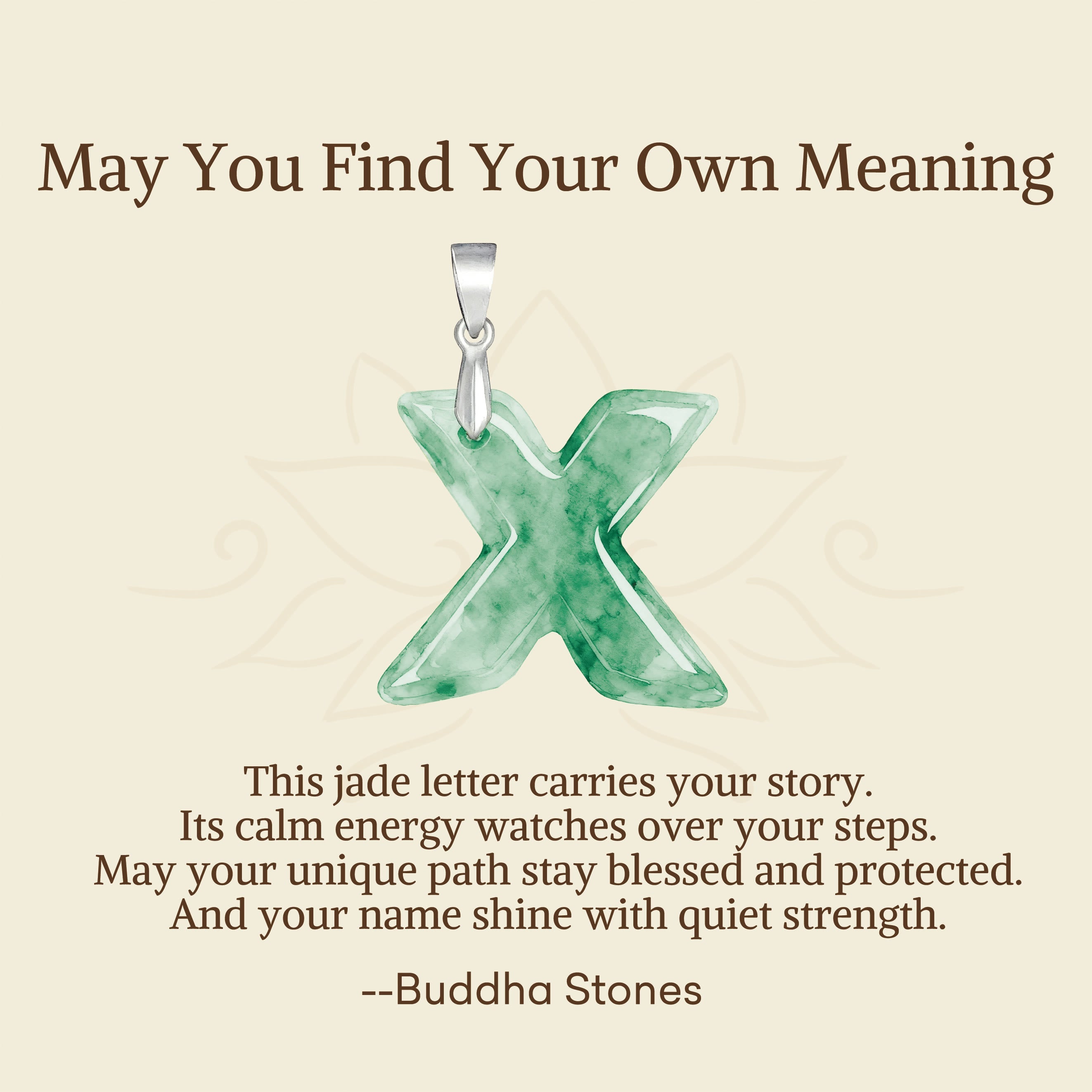 Fortune Jewel "May You Find Your Own Meaning" Natural A-Z Letter Jade 925 Sterling Silver Chain Necklace Includes Gift Message Card - Fortune Jewel
