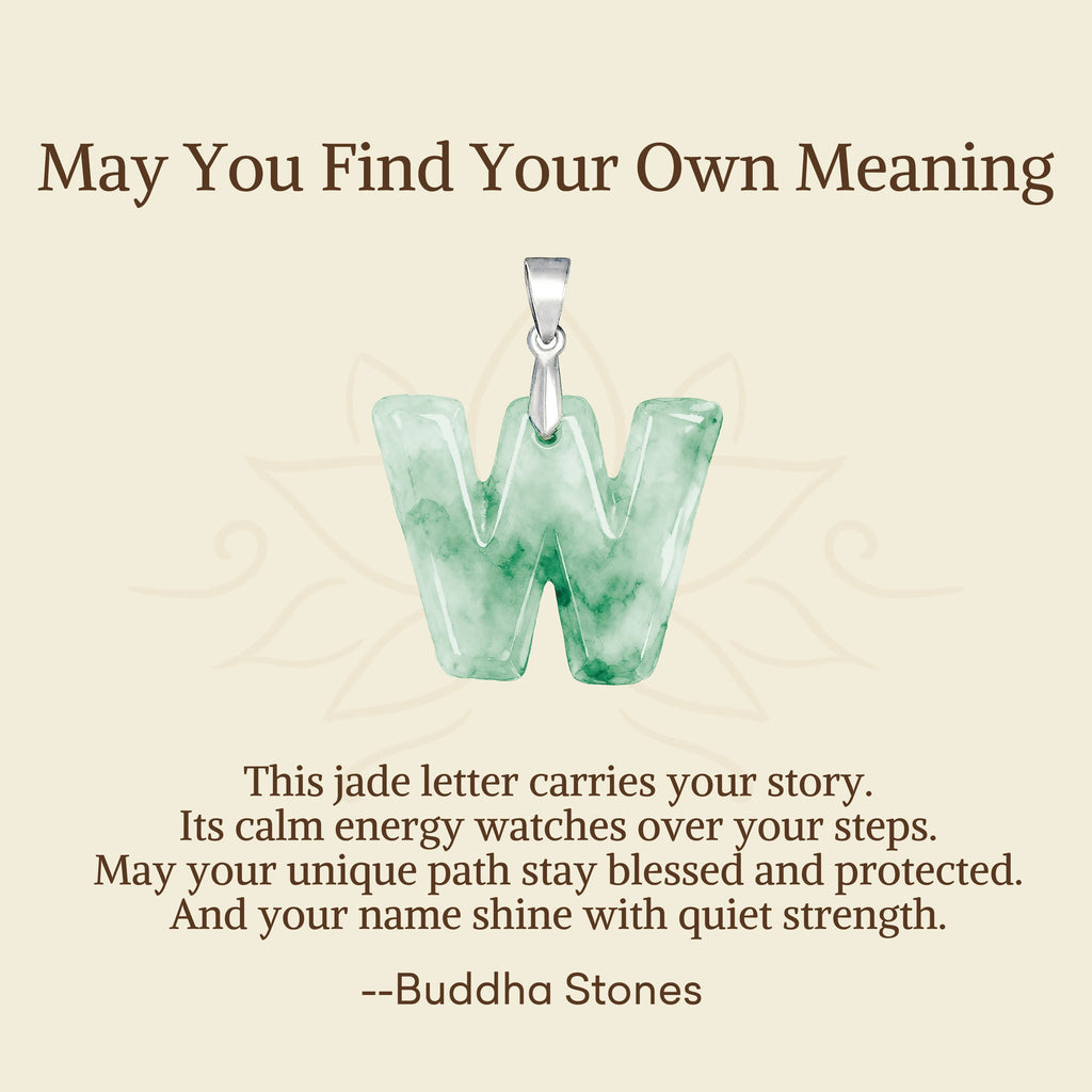 Fortune Jewel "May You Find Your Own Meaning" Natural A-Z Letter Jade 925 Sterling Silver Chain Necklace Includes Gift Message Card - Fortune Jewel