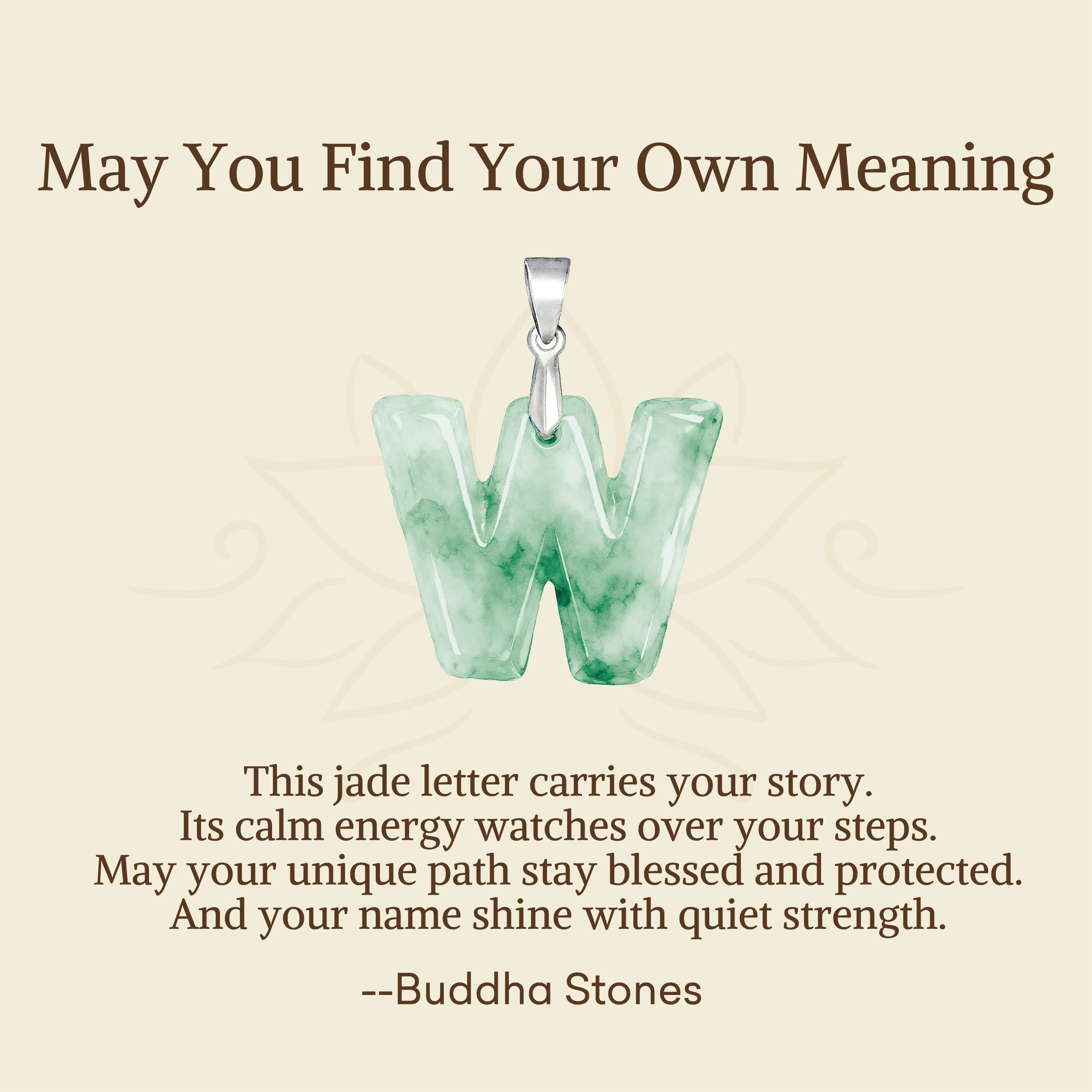 Fortune Jewel "May You Find Your Own Meaning" Natural A-Z Letter Jade 925 Sterling Silver Chain Necklace Includes Gift Message Card - Fortune Jewel