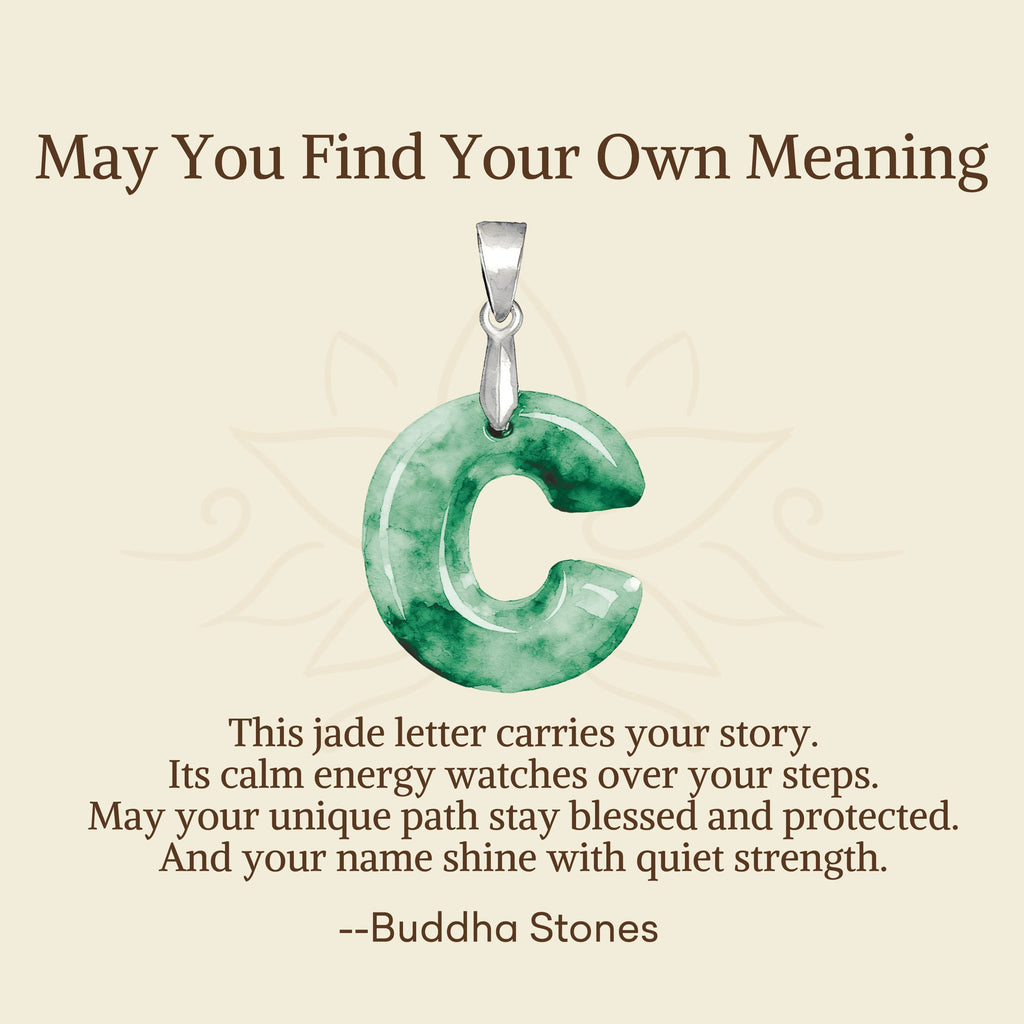 Buddha Stones "May You Find Your Own Meaning" Natural A-Z Letter Jade Titanium Steel Chain Necklace Includes Gift Message Card - Fortune Jewel