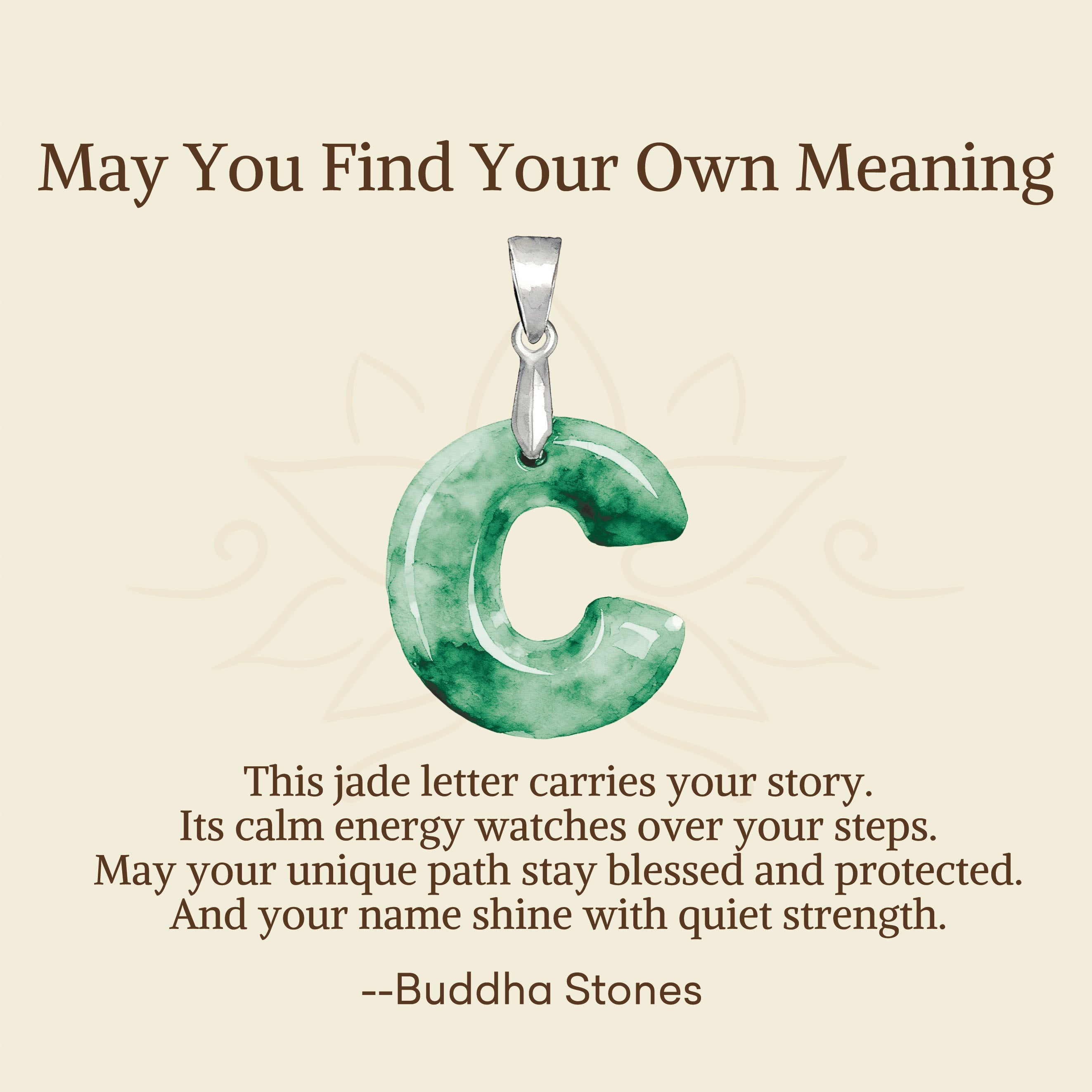 Buddha Stones "May You Find Your Own Meaning" Natural A-Z Letter Jade Titanium Steel Chain Necklace Includes Gift Message Card - Fortune Jewel