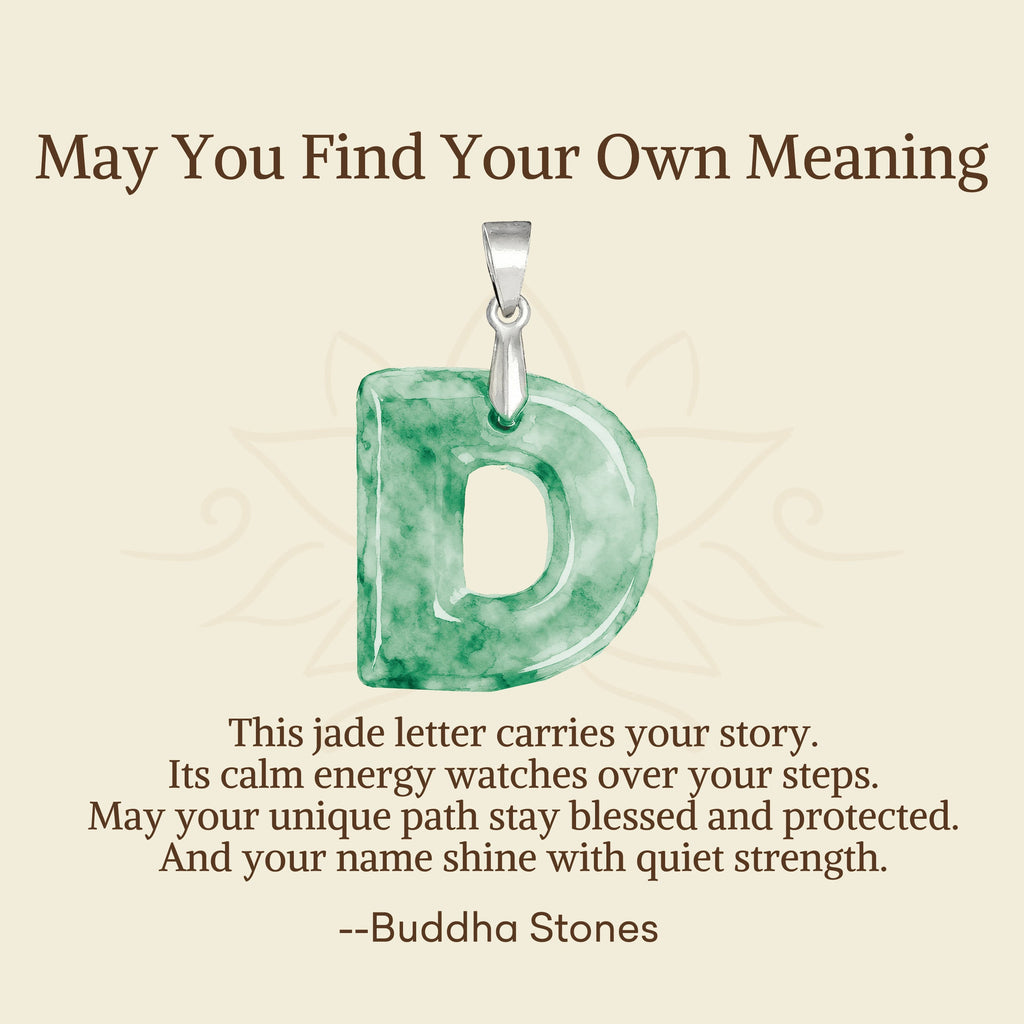 Fortune Jewel "May You Find Your Own Meaning" Natural A-Z Letter Jade 925 Sterling Silver Chain Necklace Includes Gift Message Card - Fortune Jewel