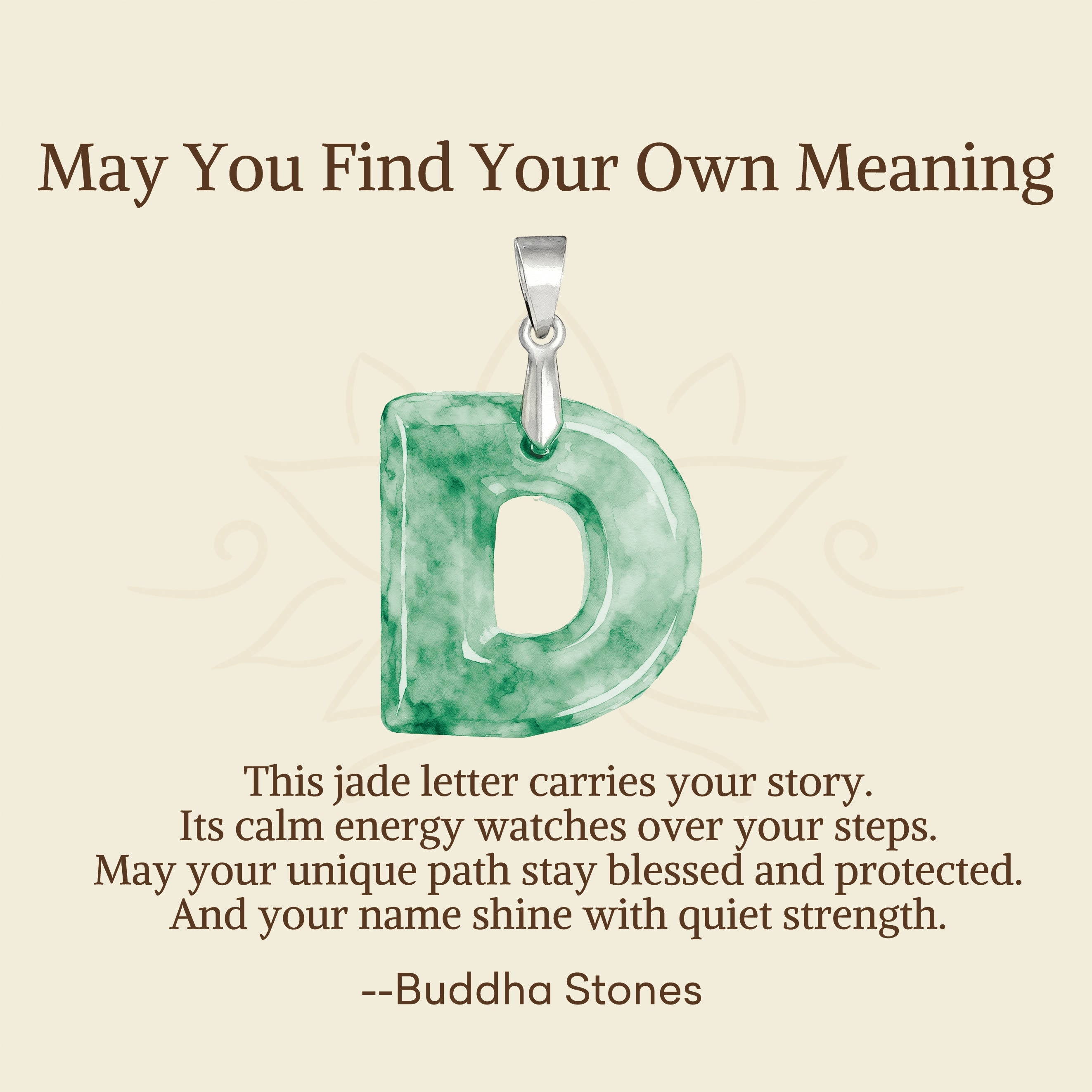 Fortune Jewel "May You Find Your Own Meaning" Natural A-Z Letter Jade 925 Sterling Silver Chain Necklace Includes Gift Message Card - Fortune Jewel