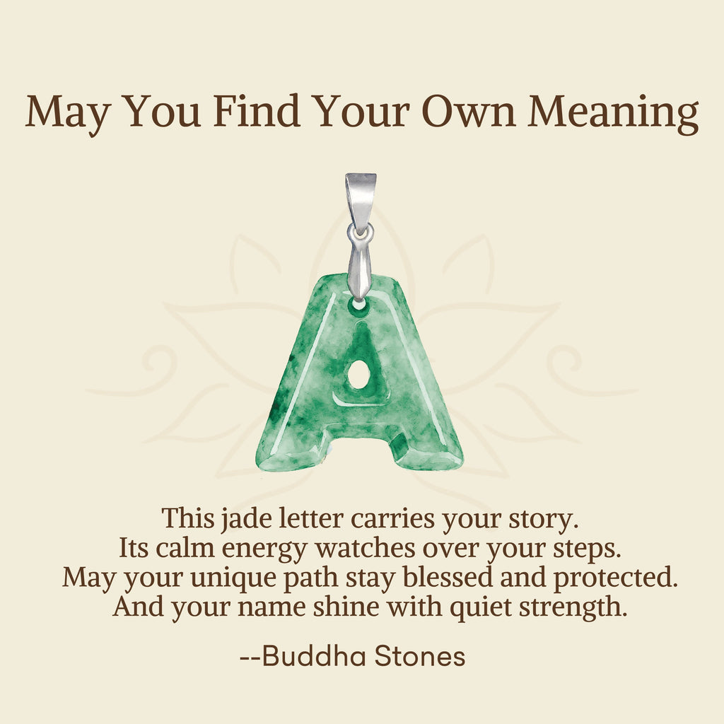 Buddha Stones "May You Find Your Own Meaning" Natural A-Z Letter Jade Titanium Steel Chain Necklace Includes Gift Message Card - Fortune Jewel