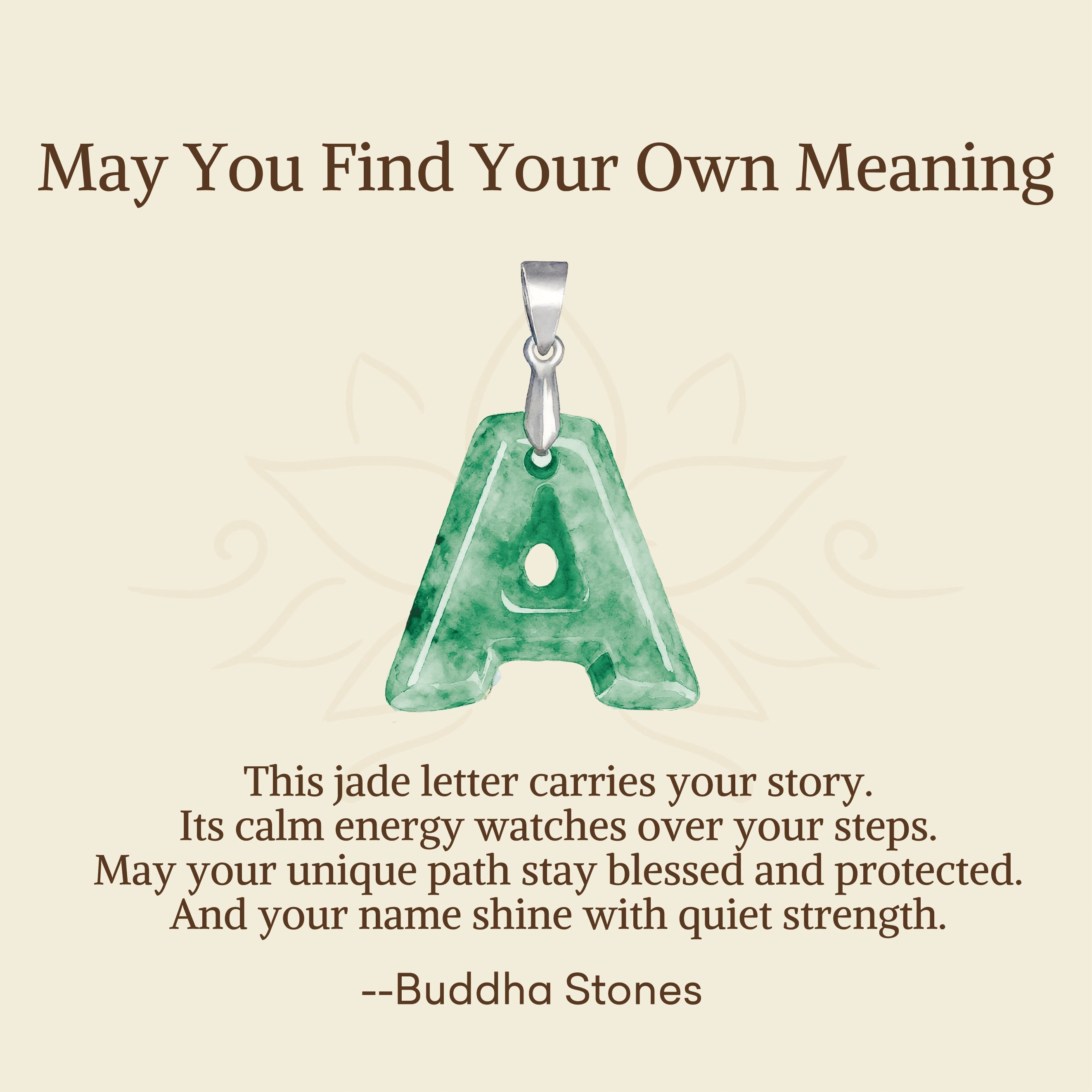Buddha Stones "May You Find Your Own Meaning" Natural A-Z Letter Jade Titanium Steel Chain Necklace Includes Gift Message Card - Fortune Jewel