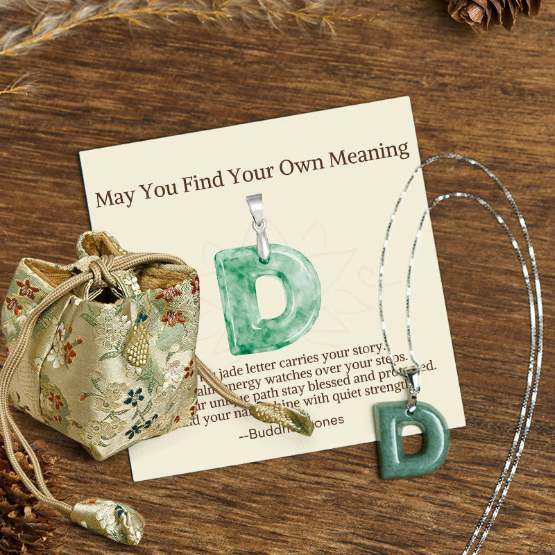 Fortune Jewel "May You Find Your Own Meaning" Natural A-Z Letter Jade 925 Sterling Silver Chain Necklace Includes Gift Message Card - Fortune Jewel