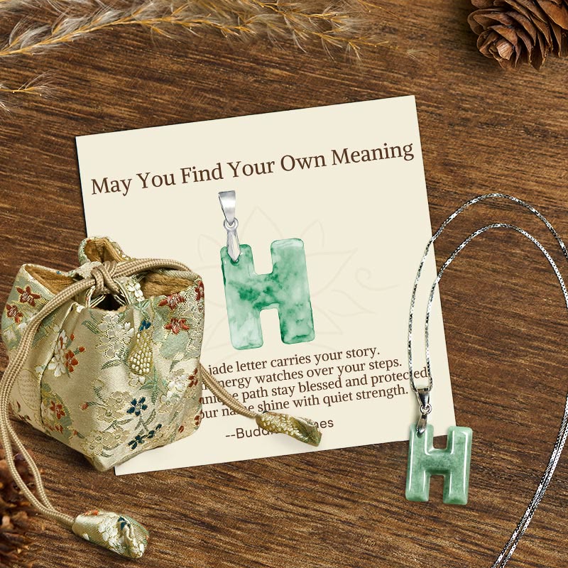 Fortune Jewel "May You Find Your Own Meaning" Natural A-Z Letter Jade 925 Sterling Silver Chain Necklace Includes Gift Message Card - Fortune Jewel