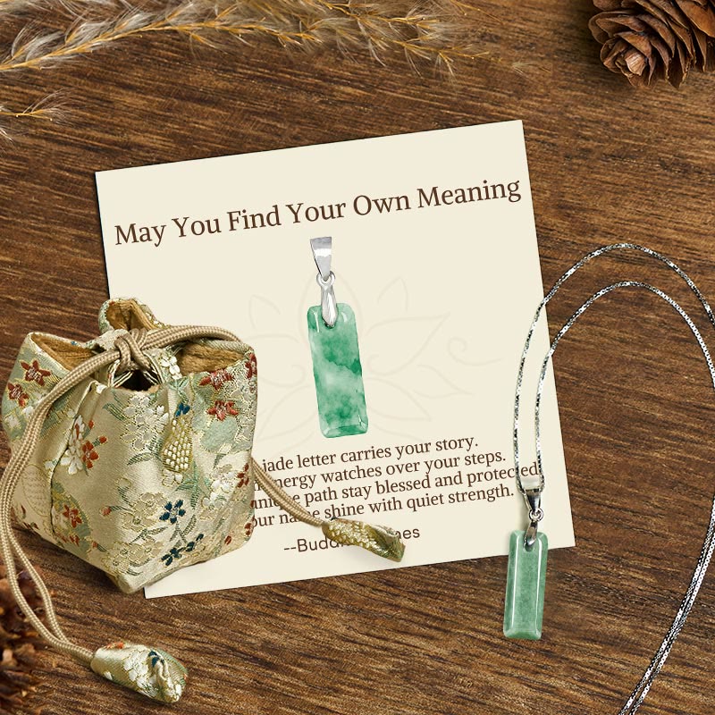Fortune Jewel "May You Find Your Own Meaning" Natural A-Z Letter Jade 925 Sterling Silver Chain Necklace Includes Gift Message Card - Fortune Jewel