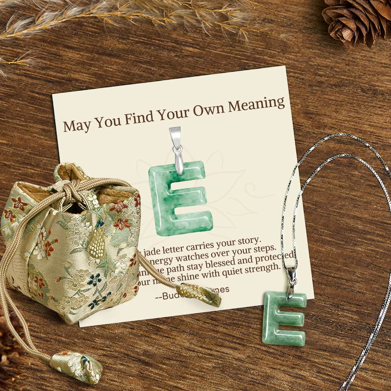 Fortune Jewel "May You Find Your Own Meaning" Natural A-Z Letter Jade 925 Sterling Silver Chain Necklace Includes Gift Message Card - Fortune Jewel