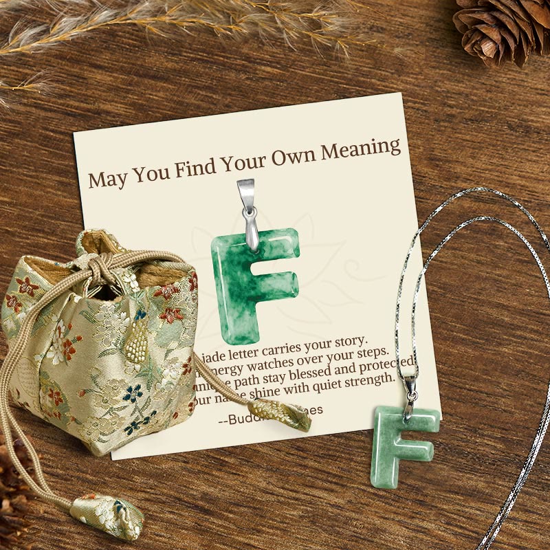 Fortune Jewel "May You Find Your Own Meaning" Natural A-Z Letter Jade 925 Sterling Silver Chain Necklace Includes Gift Message Card - Fortune Jewel