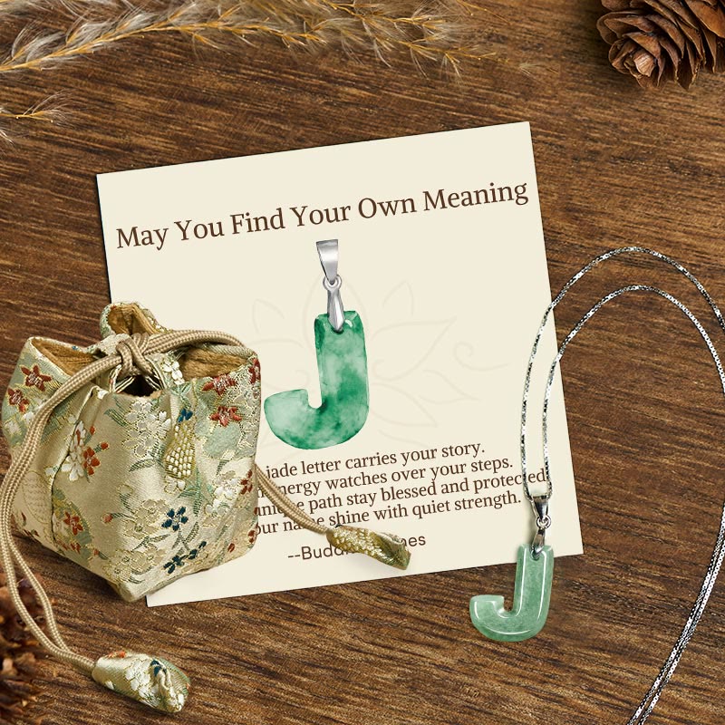 Fortune Jewel "May You Find Your Own Meaning" Natural A-Z Letter Jade 925 Sterling Silver Chain Necklace Includes Gift Message Card - Fortune Jewel