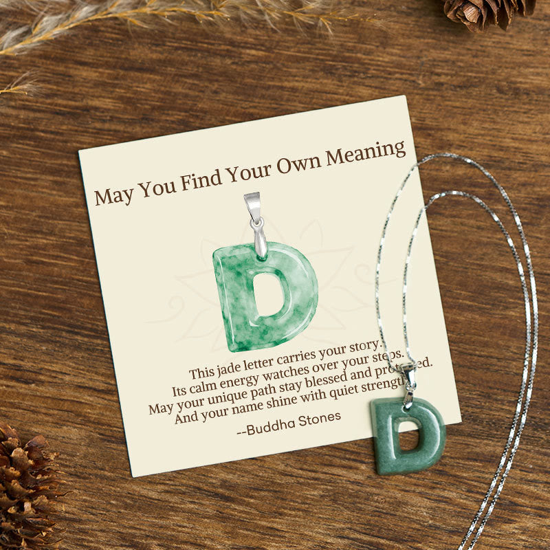 Fortune Jewel "May You Find Your Own Meaning" Natural A-Z Letter Jade 925 Sterling Silver Chain Necklace Includes Gift Message Card - Fortune Jewel