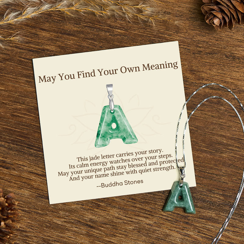Fortune Jewel "May You Find Your Own Meaning" Natural A-Z Letter Jade 925 Sterling Silver Chain Necklace Includes Gift Message Card - Fortune Jewel