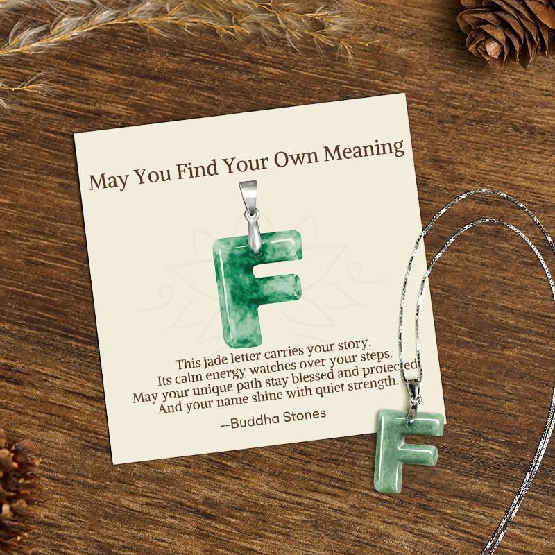 Fortune Jewel "May You Find Your Own Meaning" Natural A-Z Letter Jade 925 Sterling Silver Chain Necklace Includes Gift Message Card - Fortune Jewel