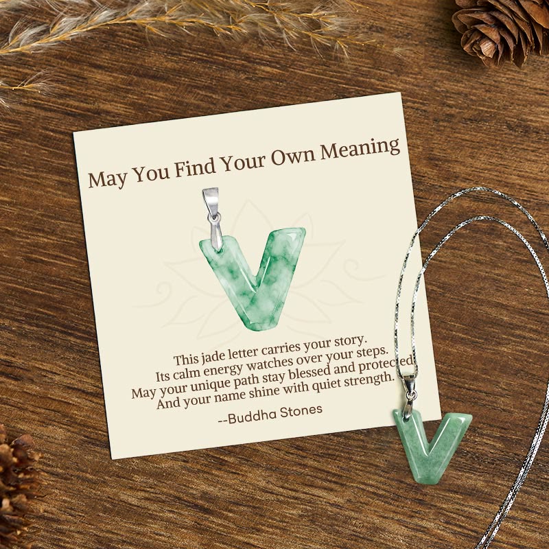 Fortune Jewel "May You Find Your Own Meaning" Natural A-Z Letter Jade 925 Sterling Silver Chain Necklace Includes Gift Message Card - Fortune Jewel